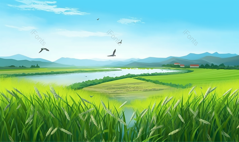 户外郊游水田春季夏季节气乡村户外田野风景绿色清爽清凉插画,插画/手绘图,插画/手绘图库,插画/手绘图下载,插画/手绘